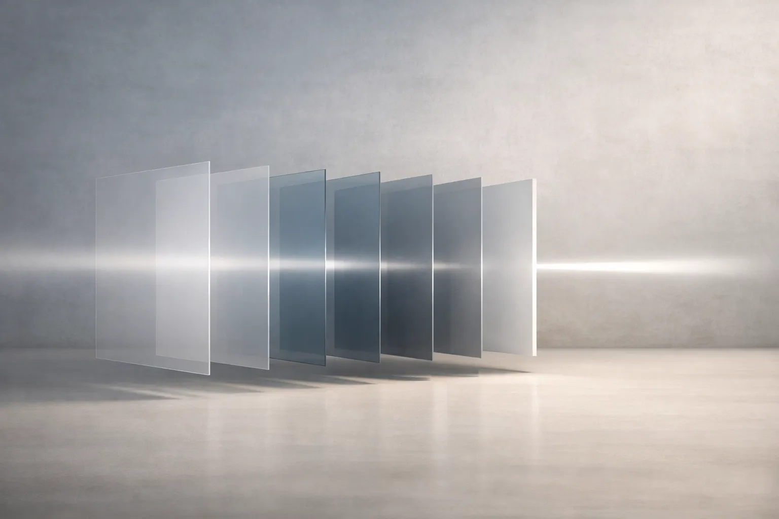 Transparent panels refining a light beam to illustrate a low-friction decision architecture for leaders.