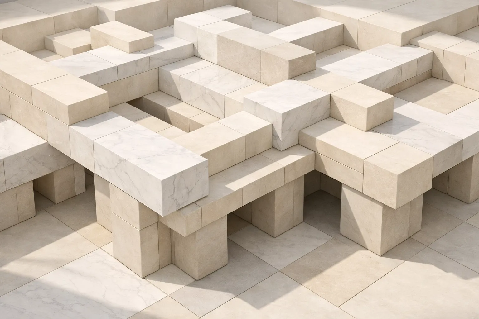 Architectural foundation blocks representing the infrastructure of inherited belief systems and utility.