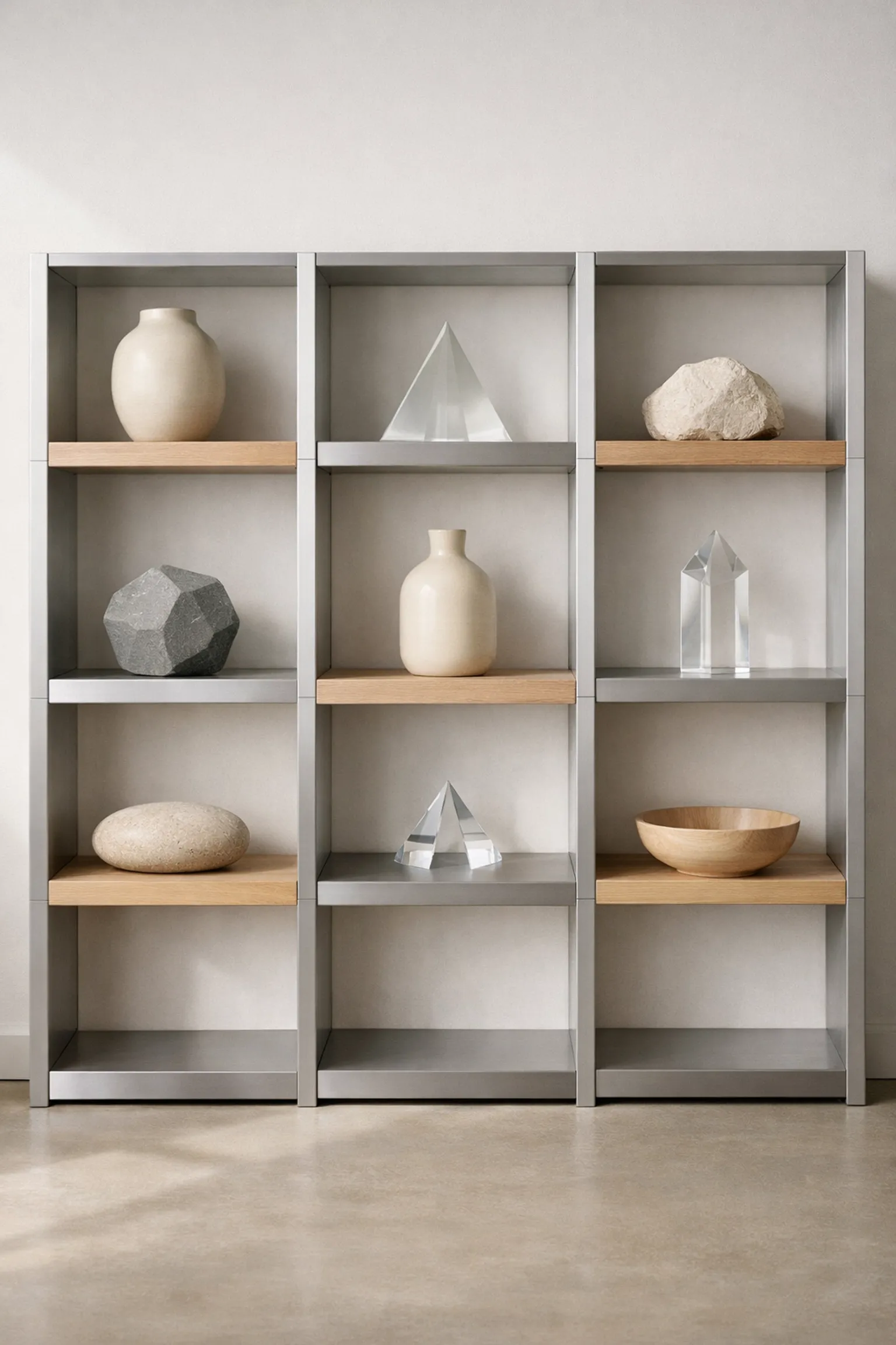 A modular shelving system illustrating de-coupling and independent function in relational systems.