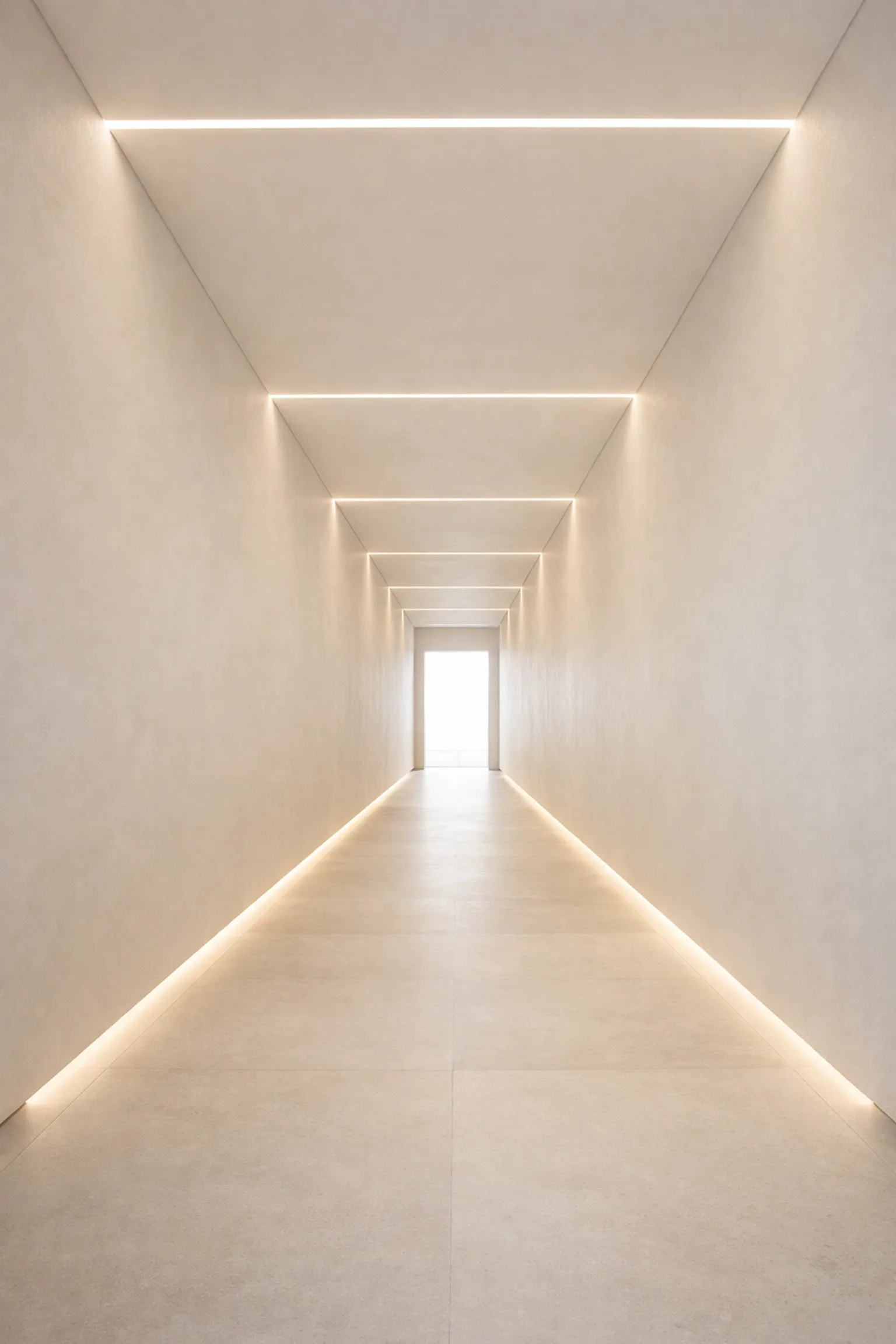 A minimalist corridor with clean leading lines representing the structural flow of a life operating system.