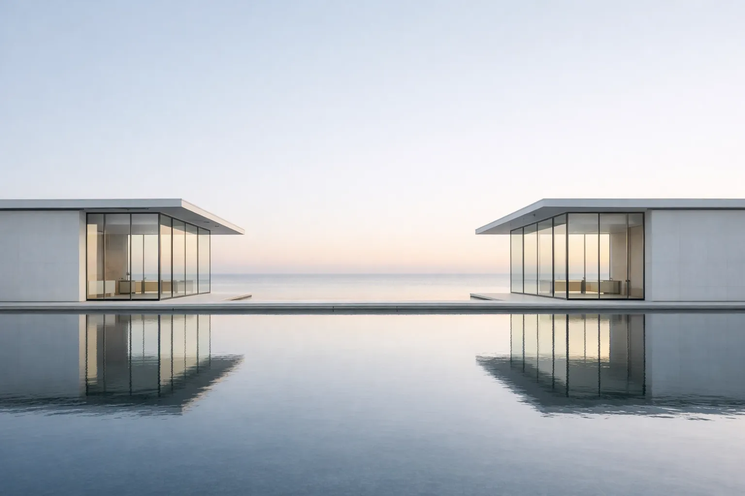Modern architectural pavilions connected by a walkway symbolizing inter-sovereignty in leadership marriage.