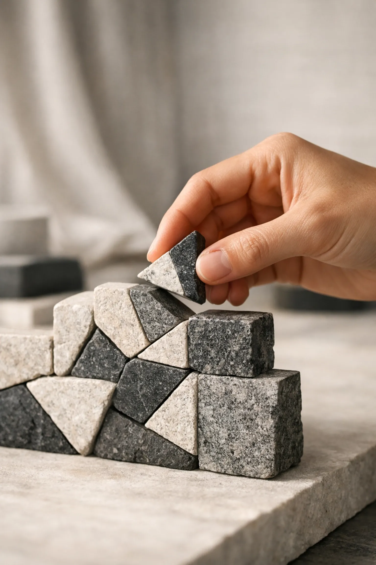 Precise placement of a stone piece representing the creation authority layer and high-capacity execution.