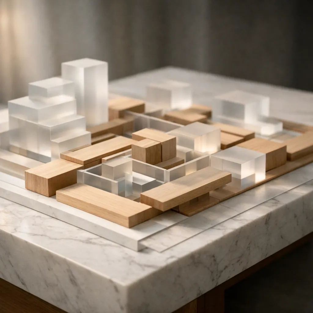 A minimalist architectural model on marble, illustrating the importance of internal structural identity.