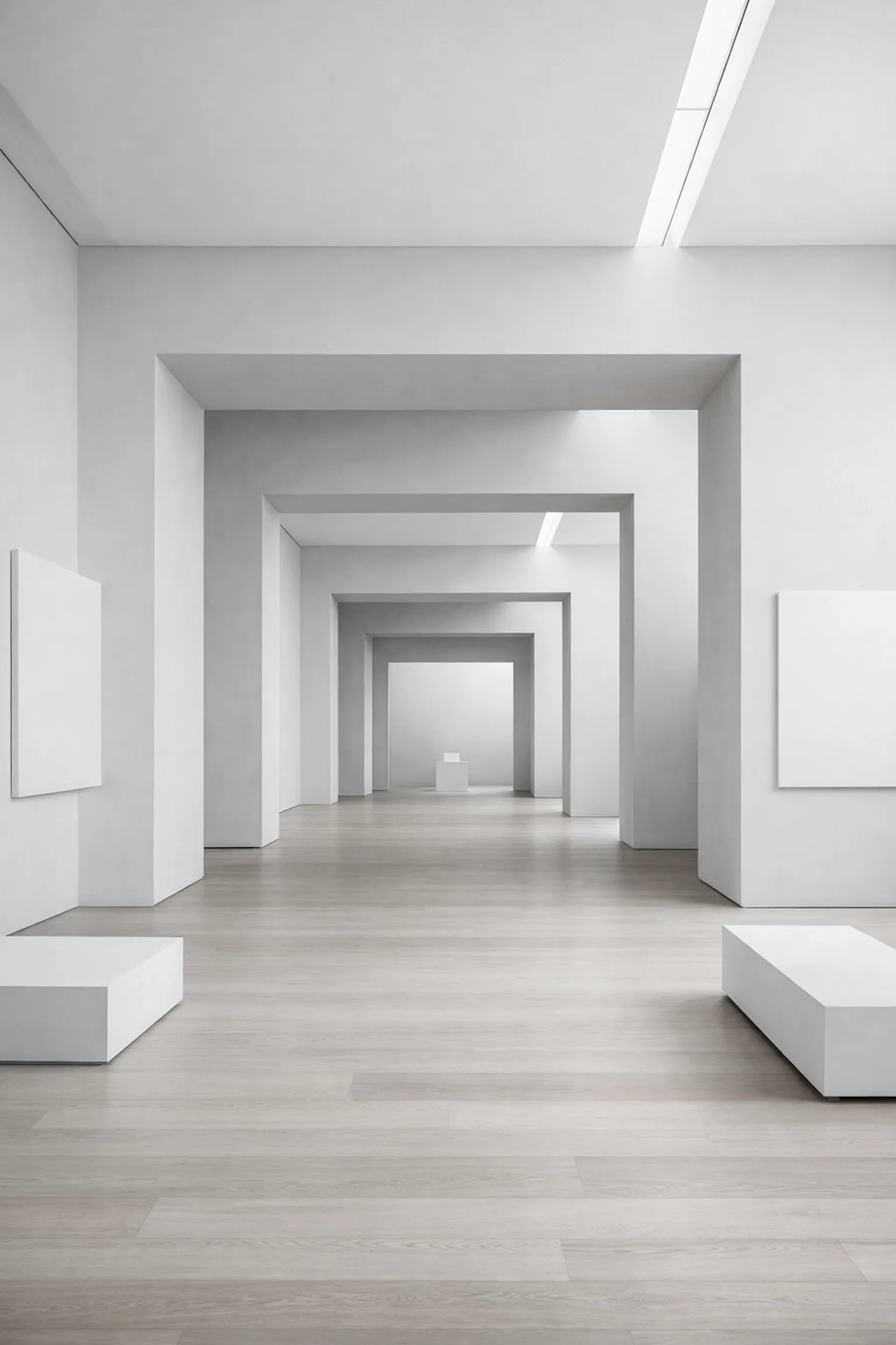 A minimalist gallery with clean lines representing a clear audit of internal capacity and mental clarity.