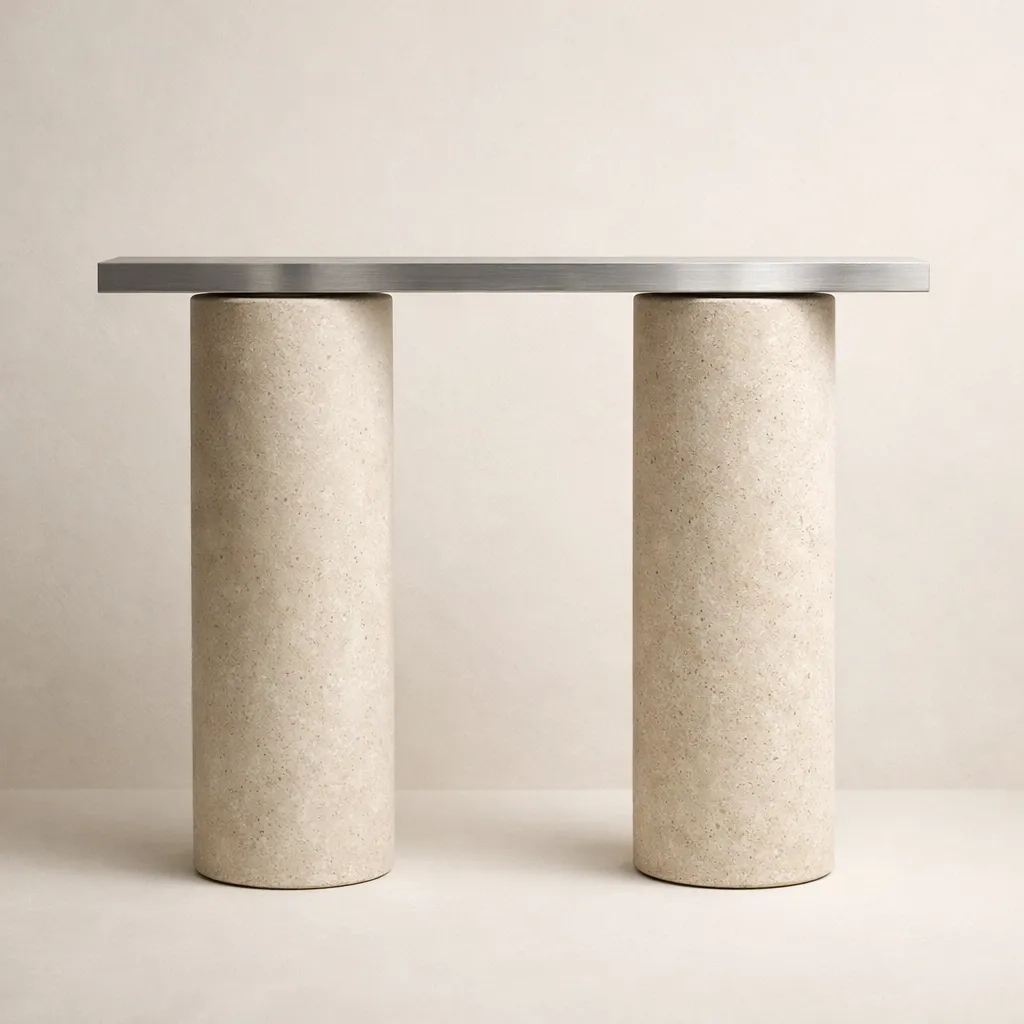 Symmetrical stone pillars supporting a slab, representing balanced load-sharing in relational architecture.