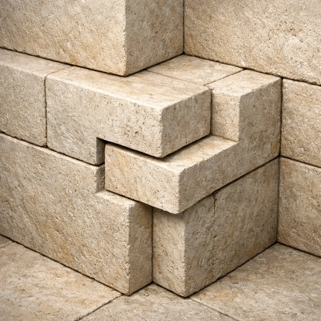 Precisely interlocking stone blocks representing a once-and-for-all structural protocol for decision making.