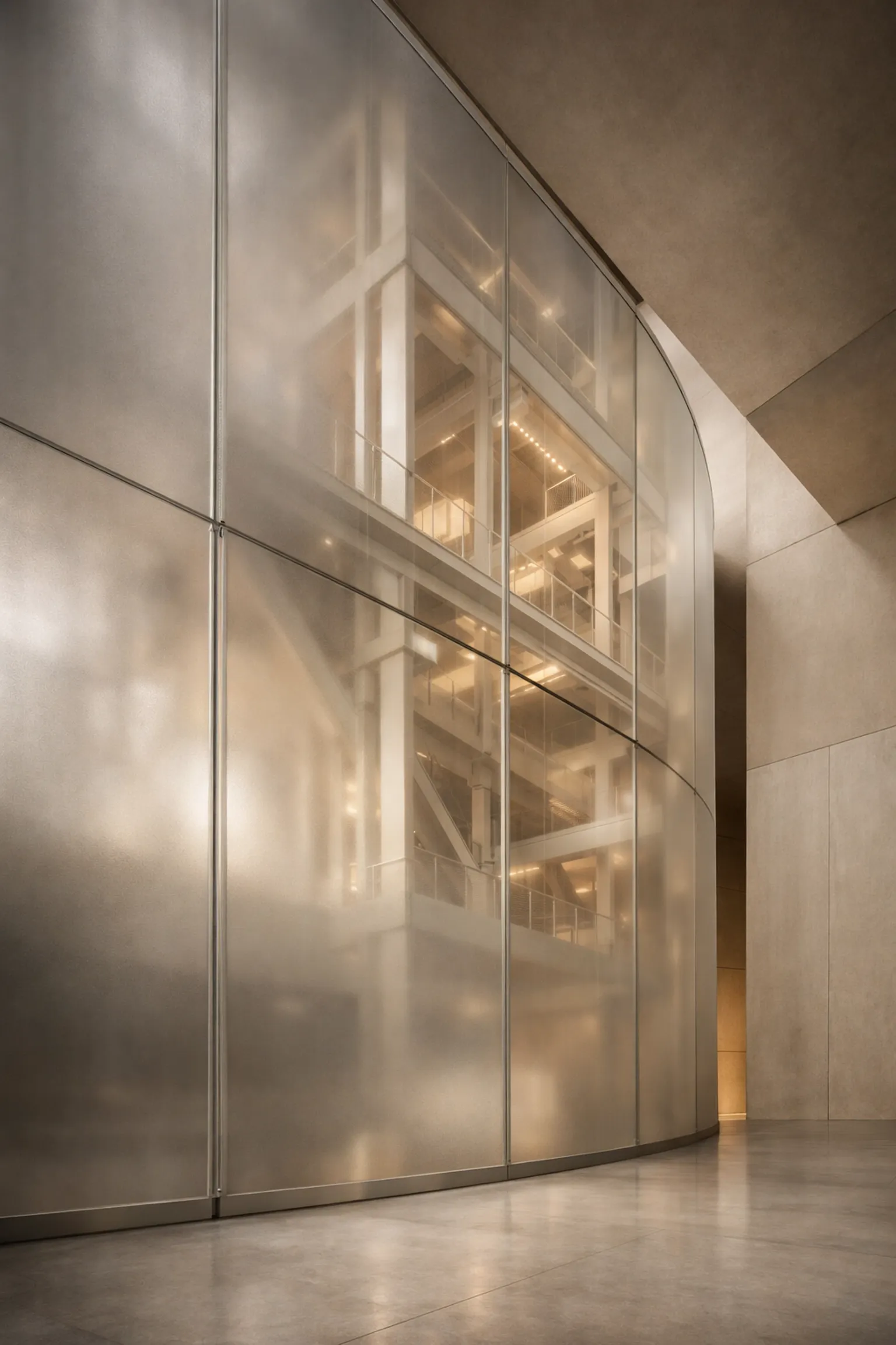 Modern building showing internal identity architecture beneath a surface, representing internal resonance.