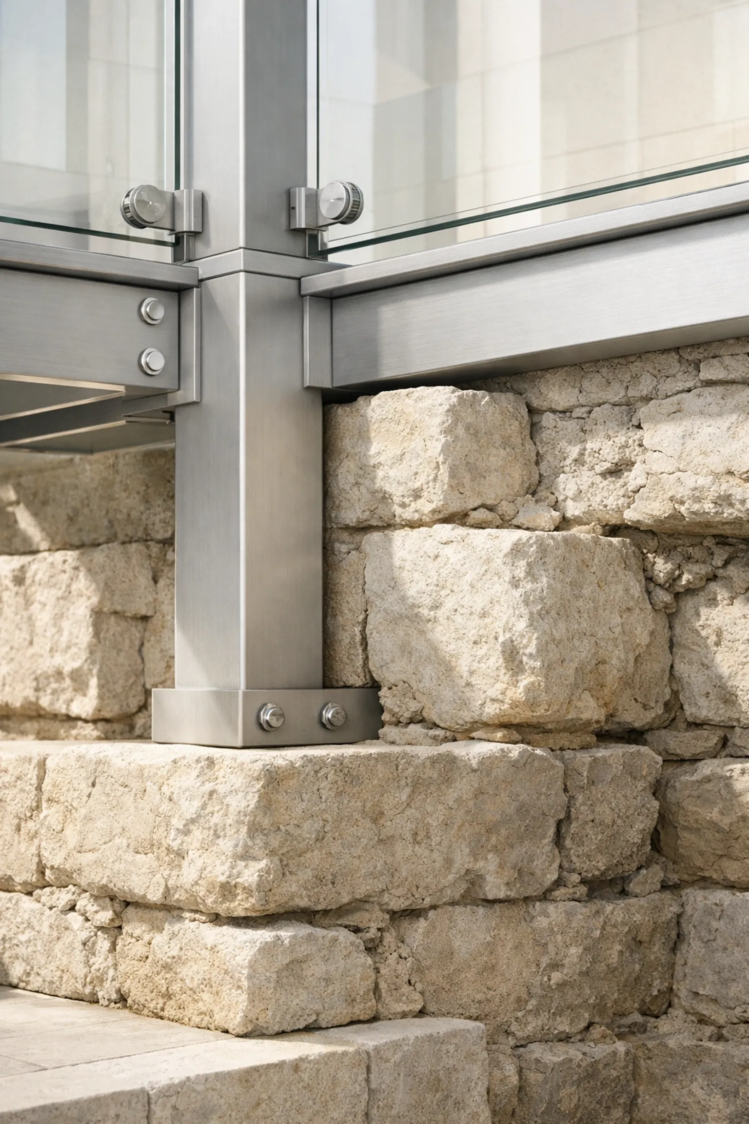 Modern architectural framework meeting an ancient foundation, illustrating inherited faith formation.