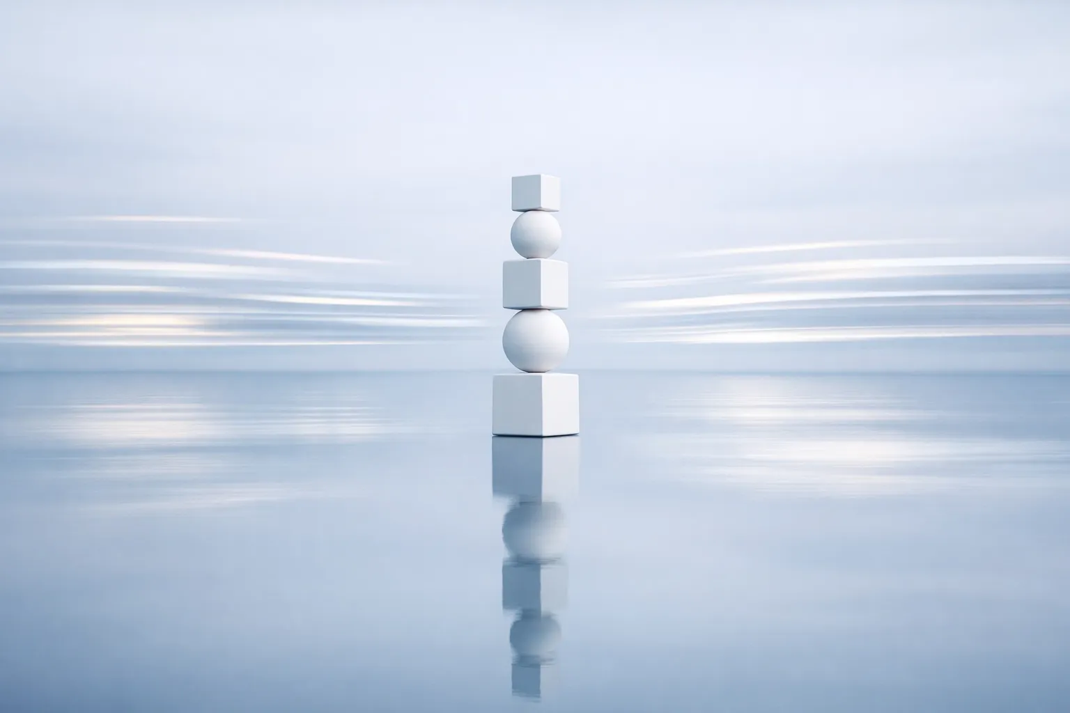 Stable balanced column illustrating durable identity architecture despite external performance pressure.